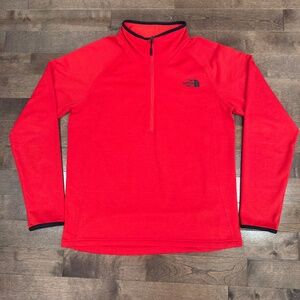 The North Face Men's Red Quarter Zip Grid Fleece Pullover - Size Large
